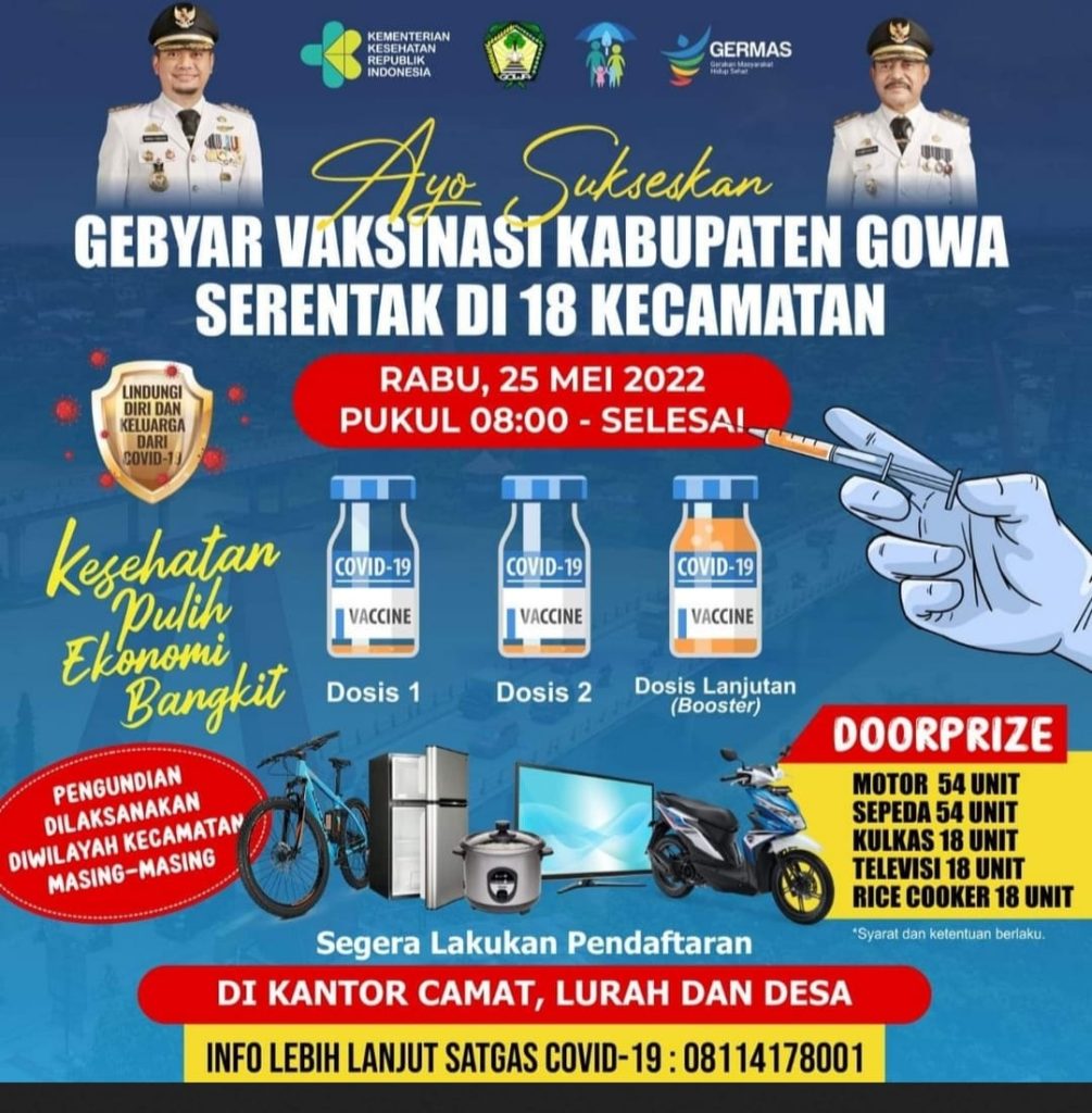 Gebyar Vaksin Covid-19, Pemkab Gowa Siapkan Doorprize Puluhan Sepeda Motor