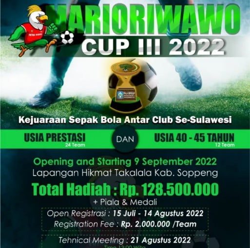 Kejuaraan Sepakbola Marioriwawo Cup III Perebutkan Hadiah Ratusan Juta Rupiah