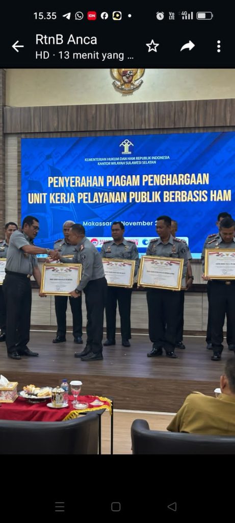 17 Satker Lingkup Kemenkumham Sulsel Terima Penghargaan P2HAM